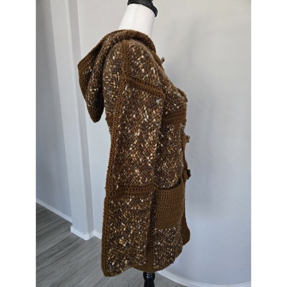 Vintage Boho Crocheted Hooded Sweater Cardigan Grandma Square Handmade Sz M/L - Picture 8 of 13